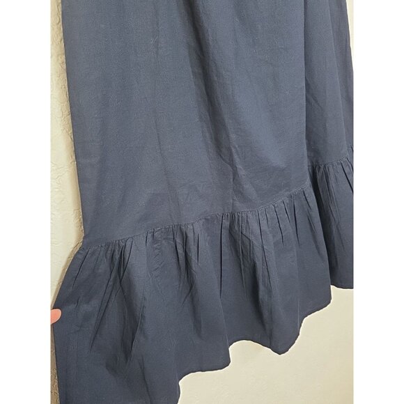 Chico's Size 1 Medium Blue Tiered Flutter Sleeve Midi-Length Ruffle V-Neck - Picture 2 of 7